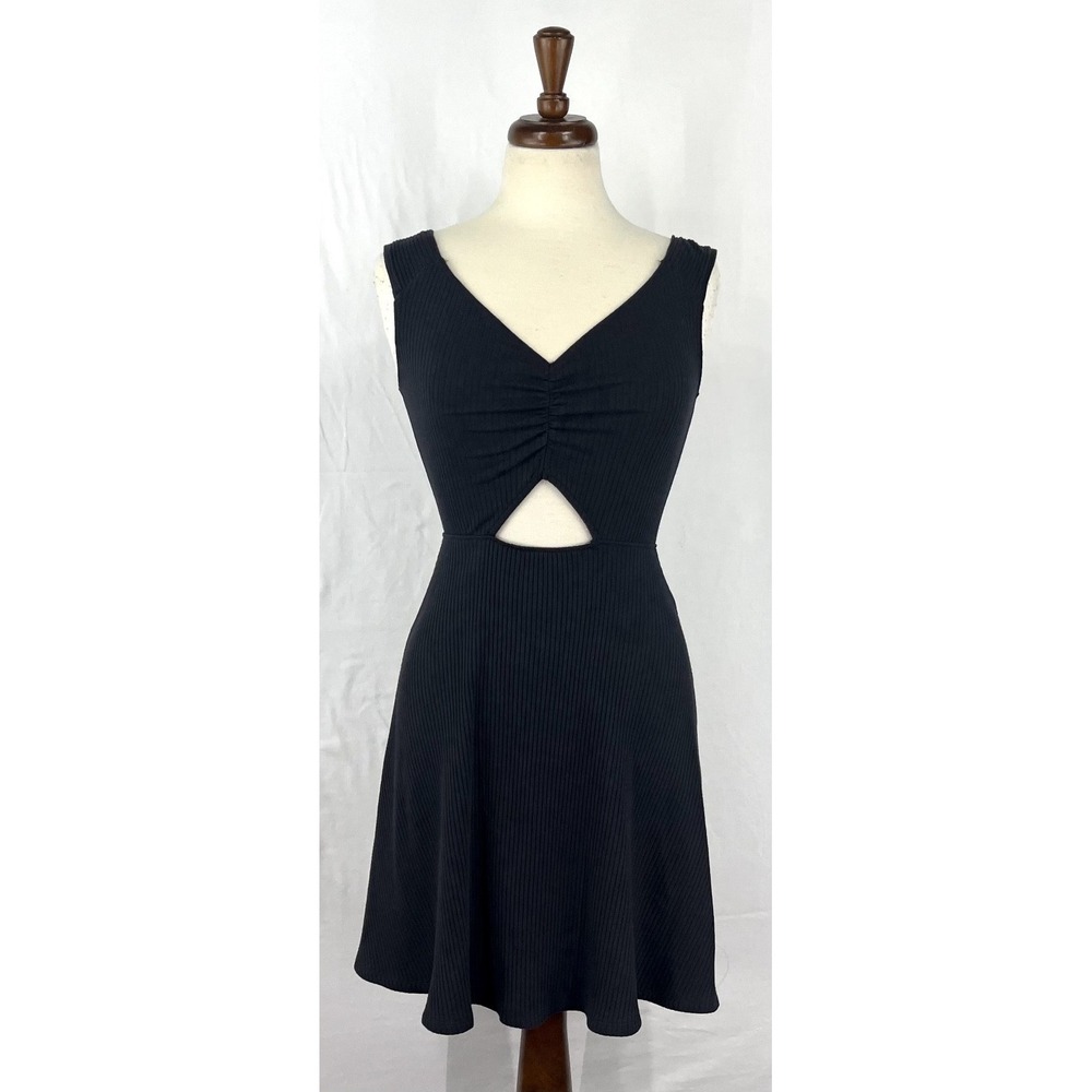 Abercrombie & Fitch Black Ribbed Knit Cutout V-Neck Skater Mini Dress S 159D0277